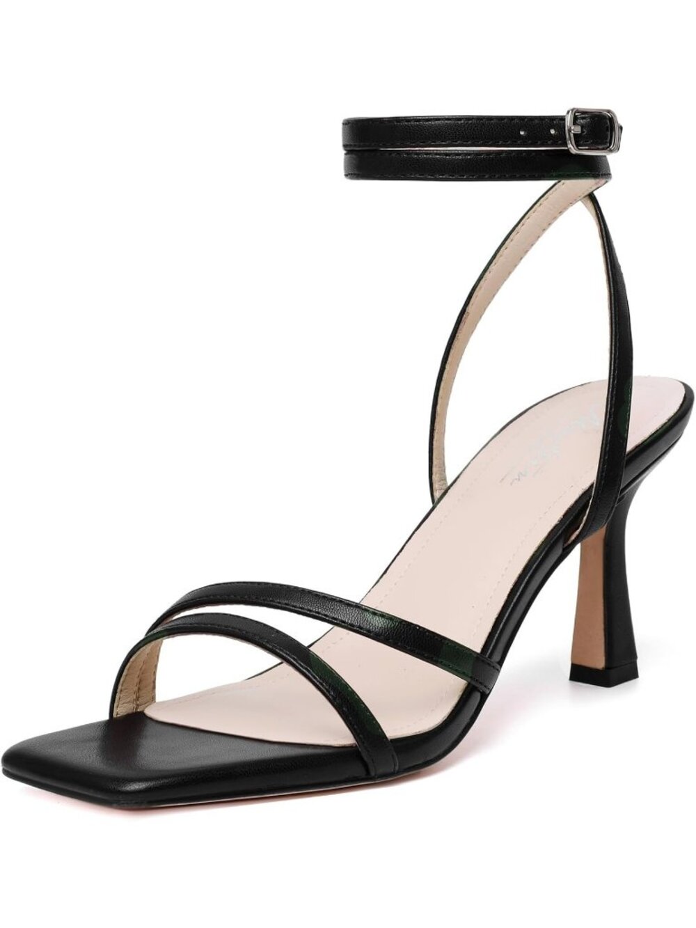 Women's Black Ankle Strap Lace Up Heel Square Open Toe Party High Heeled Sandals